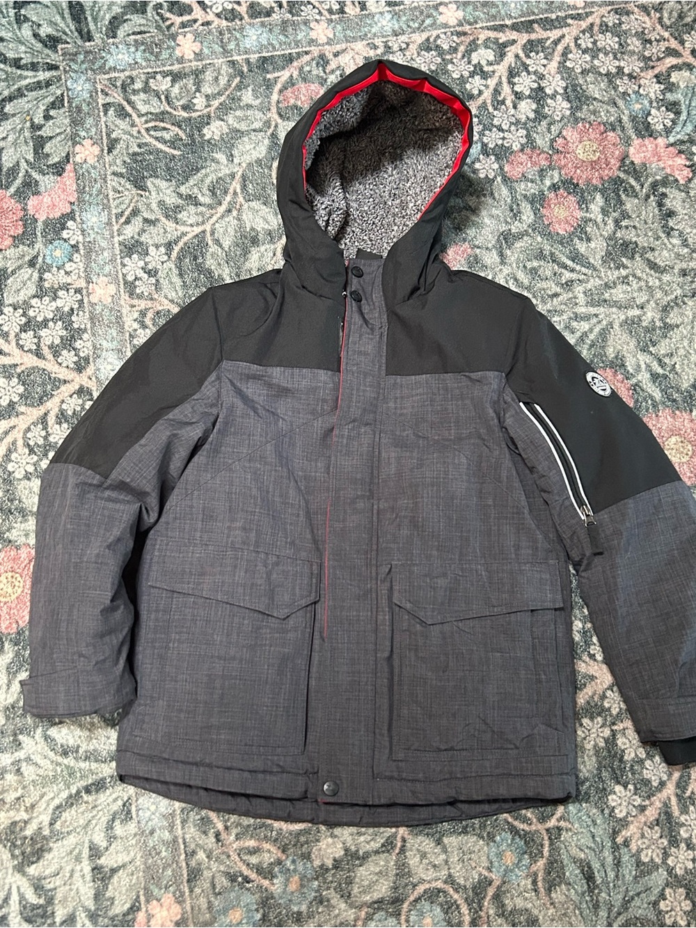 ZeroXposur Kids Two-Tone Hooded Winter Jacket in Charcoal and Black